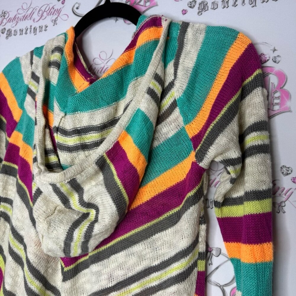 Rip curl sweater cardigan nomad striped tropical knitted with hood and tassles - Picture 8 of 12